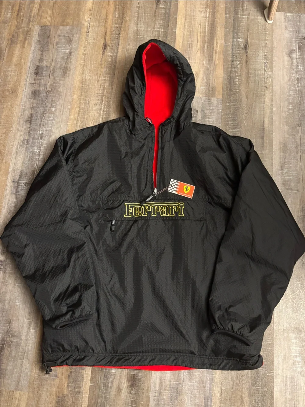 VTG 90s Ferrari Reversible Anorak Windbreaker Jacket Pullover Black Red XL NWT